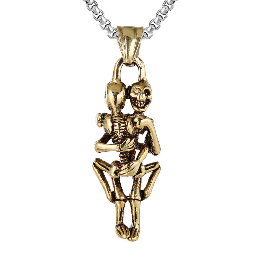 Halloween Embrace Skeleton Titanium Steel Necklace for Men