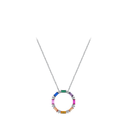 Women's Sterling Silver Round Zircon Necklace with Hollow Joker Design