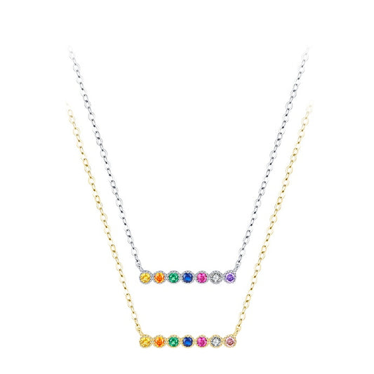 Rainbow Candy Sterling Silver Necklace with Zircon Pendant for Women