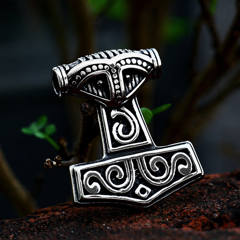 Titanium Steel Thor's Hammer Pendant for Men - Nordic Viking Totem Wholesale Fashion Accessory