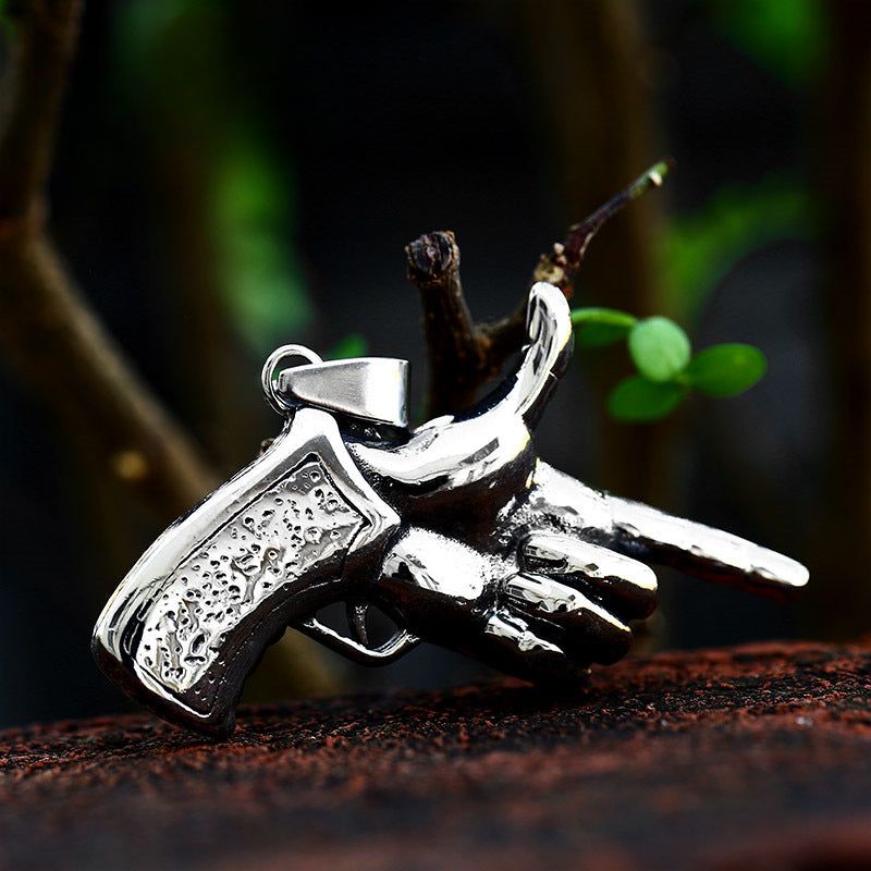 Retro Stainless Steel Personalized Finger Gun Pendant for Men - Titanium Steel Wholesale Jewelry