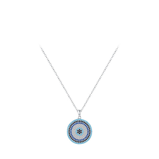 Luxurious Sterling Silver Devil's Eye Necklace with Zircon and Turquoise