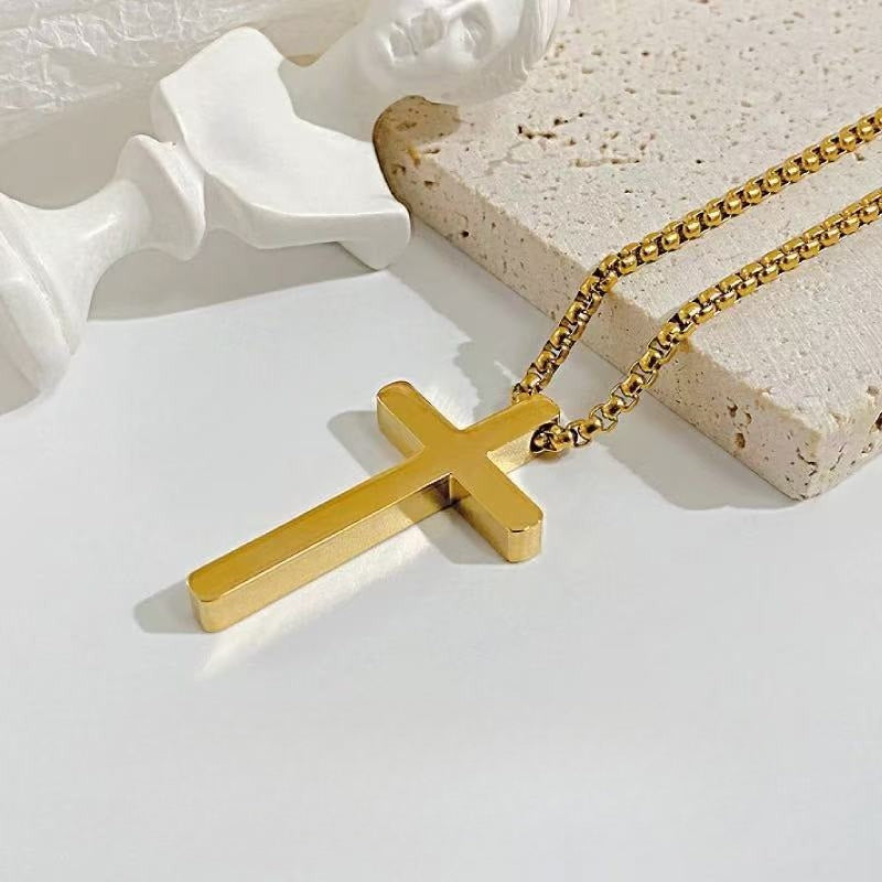 Planderful Jewelry Mens Cross Necklace Stainless Steel Chain Pendant Elegant Everyday Accessory