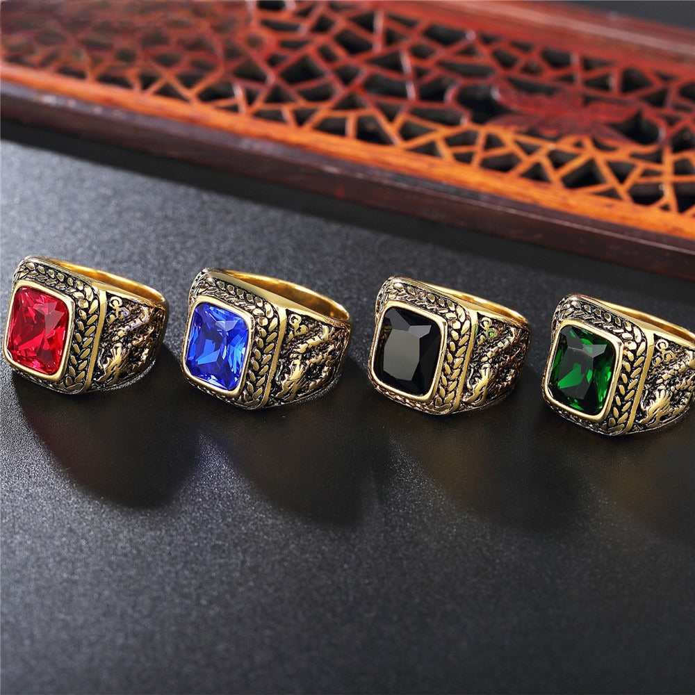 Planderful Titanium Steel Zircon Dragon Ring For Men Unisex Protection Statement Everyday Genie Collection