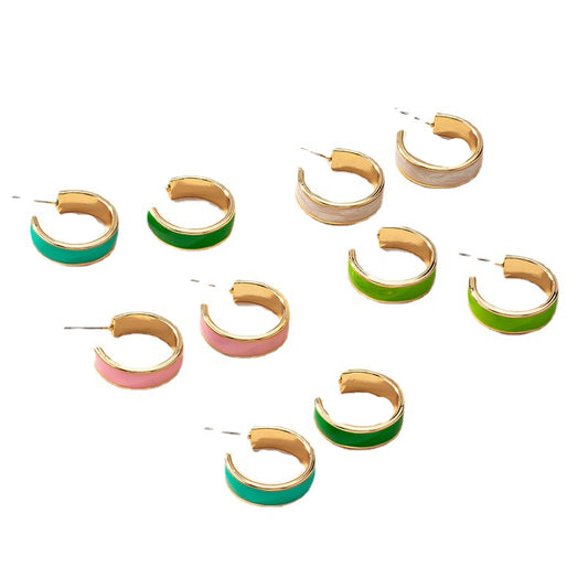 European Cross-Border Exaggerated Hoop Earrings Set with Drop Glaze Accents