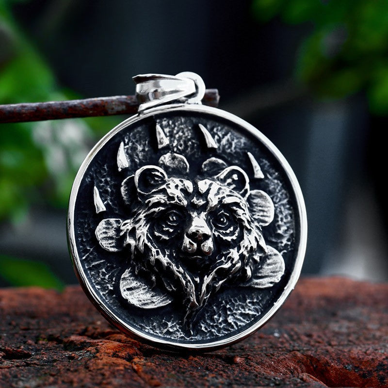 Retro Nordic Viking Bear Claw Titanium Steel Pendant for Men - Wholesale Animal Jewelry