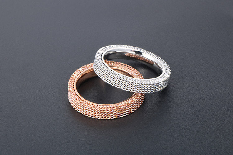Three-Color Double-Layer Titanium Steel Mesh Ring for Men and Women - Classic Hollow Design