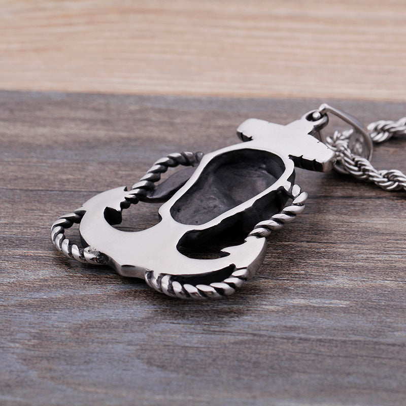 Pirate Skull Anchor Pendant with Cross Hook Design