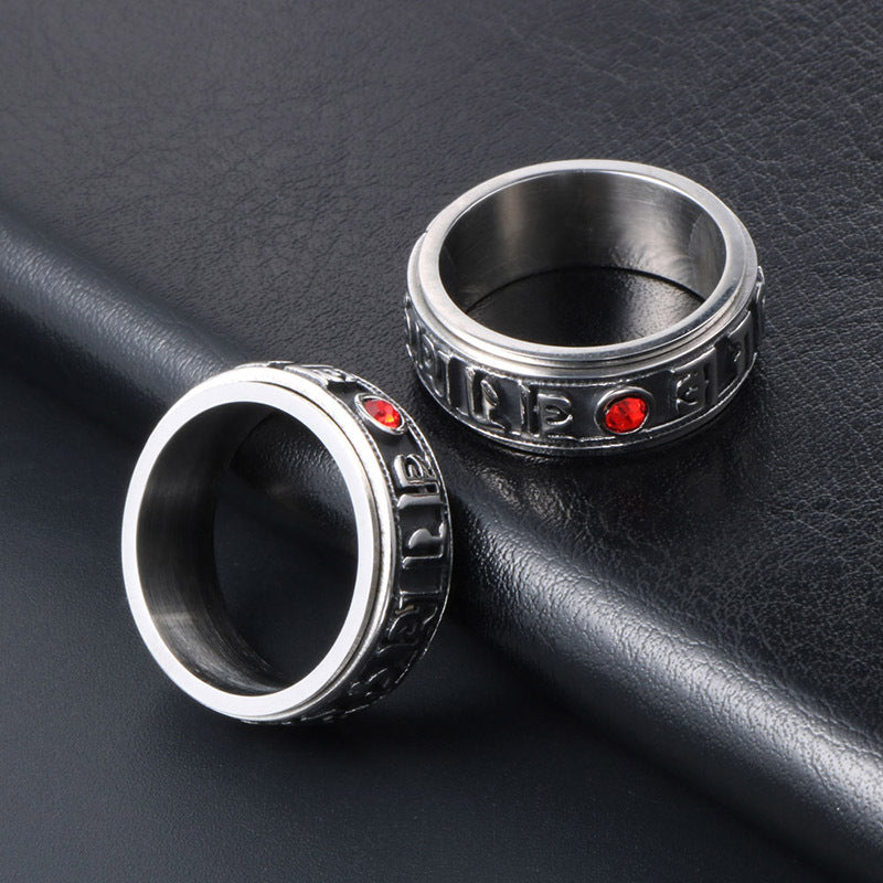 Wholesale Rotatable Six-Character Mantra Titanium Steel Ring with Zircon for Men and Women - Index Finger Accessory