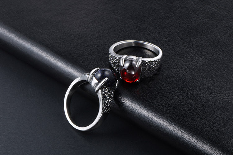 Retro Flower Stainless Steel Gemstone Ring For Couples