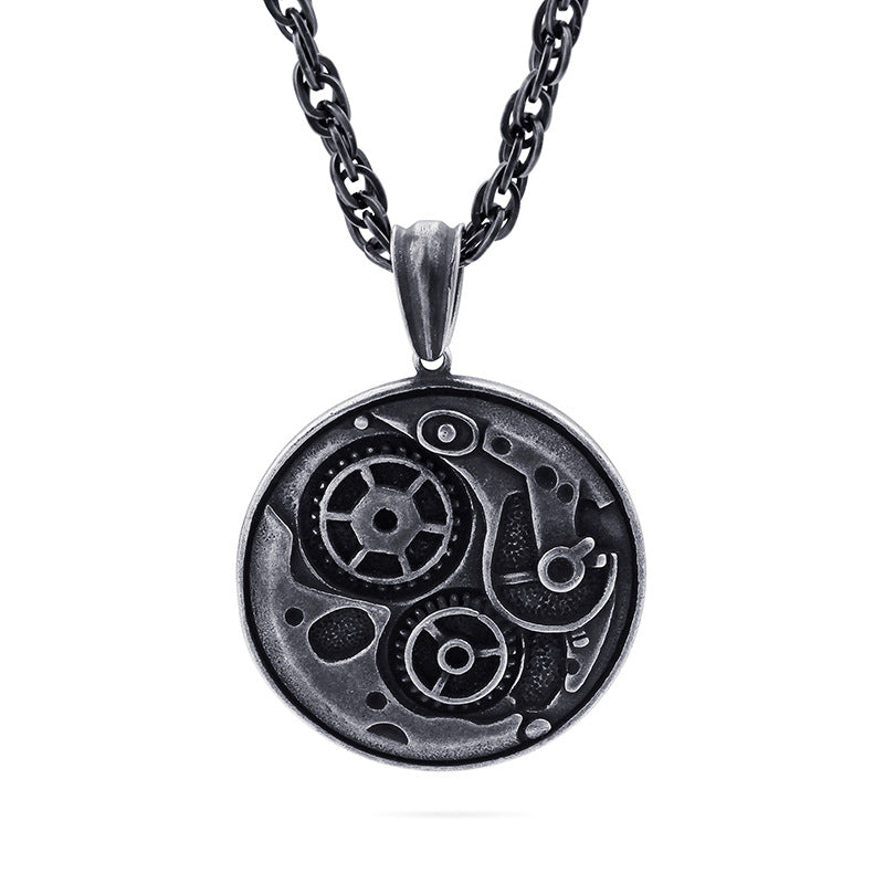 Steampunk Gear Pendant Necklace for Men, Retro Titanium Steel Punk Jewelry
