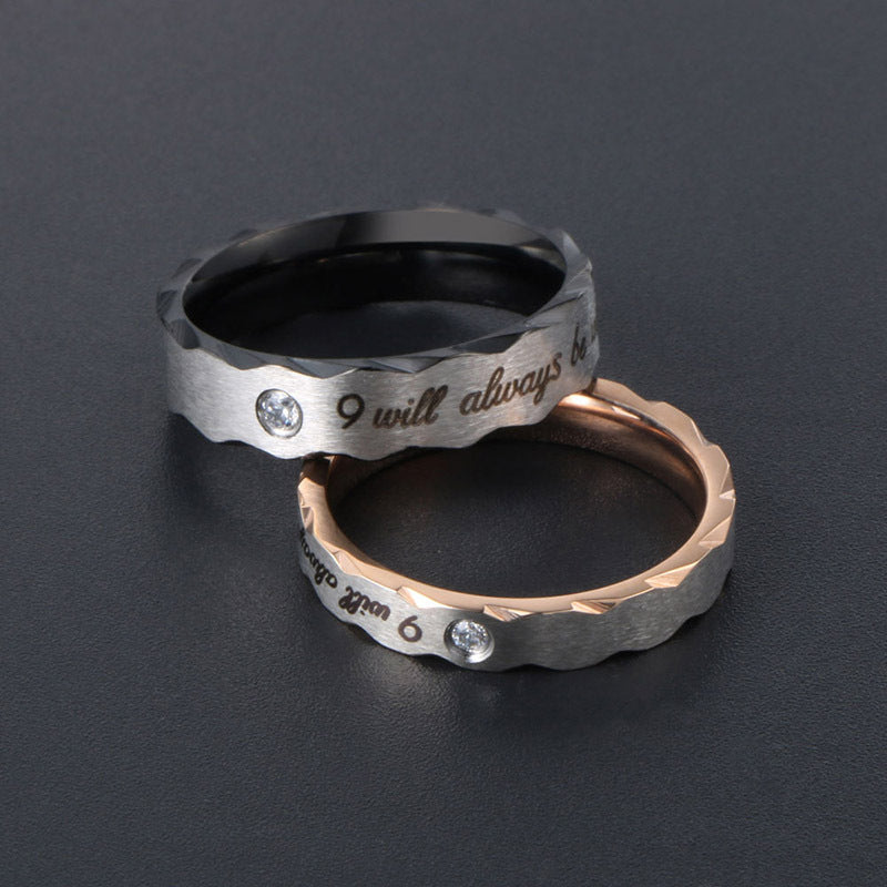 Titanium Steel Couples Ring with Zircon Inlay - Stylish and Minimalist Jewelry for Men and Women