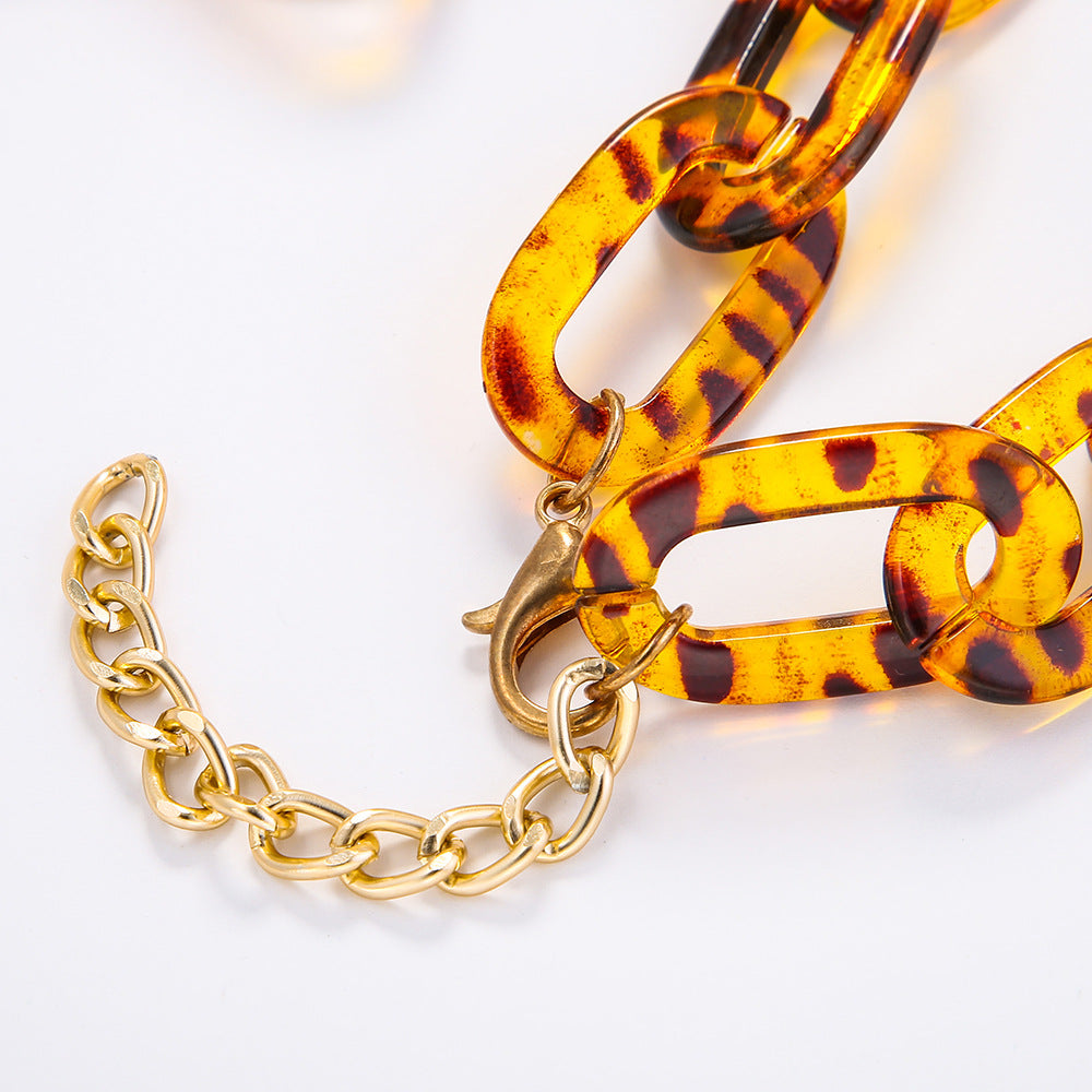 Leopard Print Jewelry Set with Resin Necklaces and Cross-border Earrings