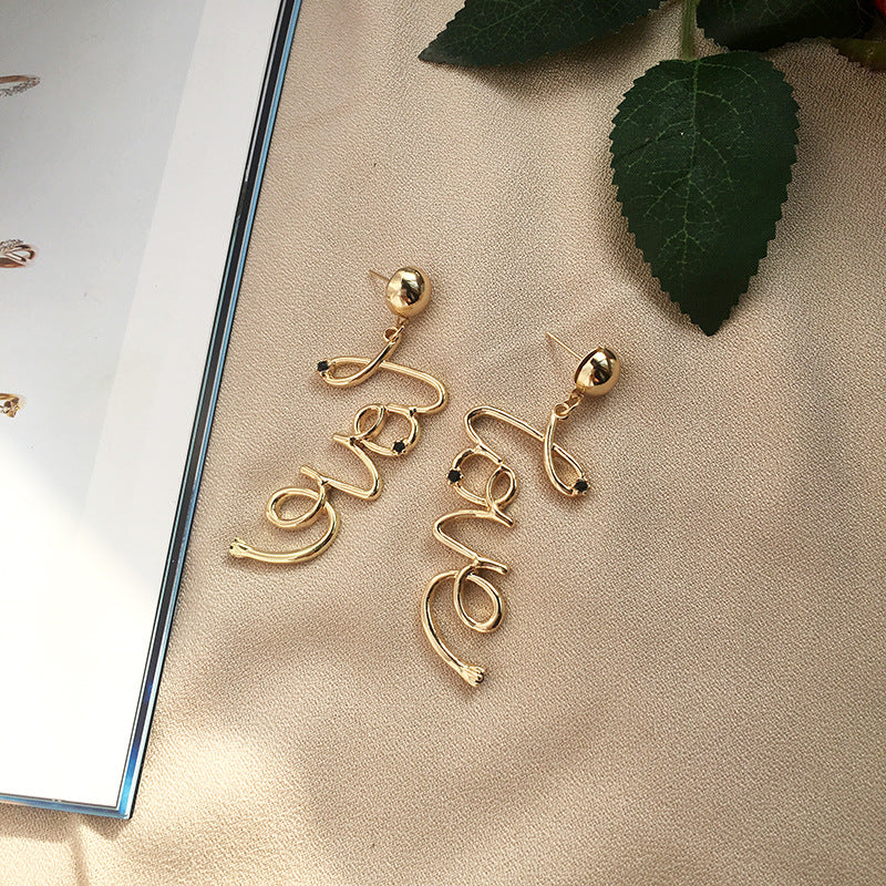 Cross-Border LOVE Letter Alloy Earrings for Valentine's Day