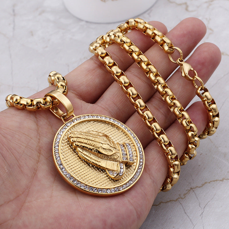 Stylish stainless steel round bergamot pendant for men's hip-hop fashion
