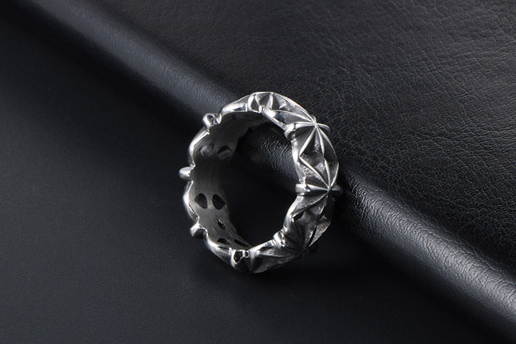 Tail Ring Flower Design Titanium Steel Retro Style Ring