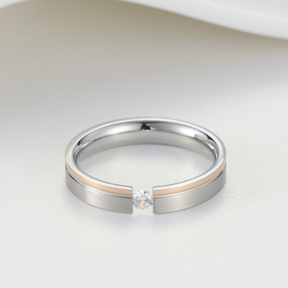 Rose Gold Zircon Stainless Steel Elegant Women's Ring – Zircon Brushed