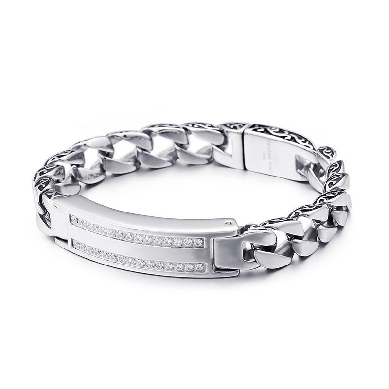 Stylish Men's Titanium Steel Retro Curved Bracelet with Micro-Inlaid Zircon