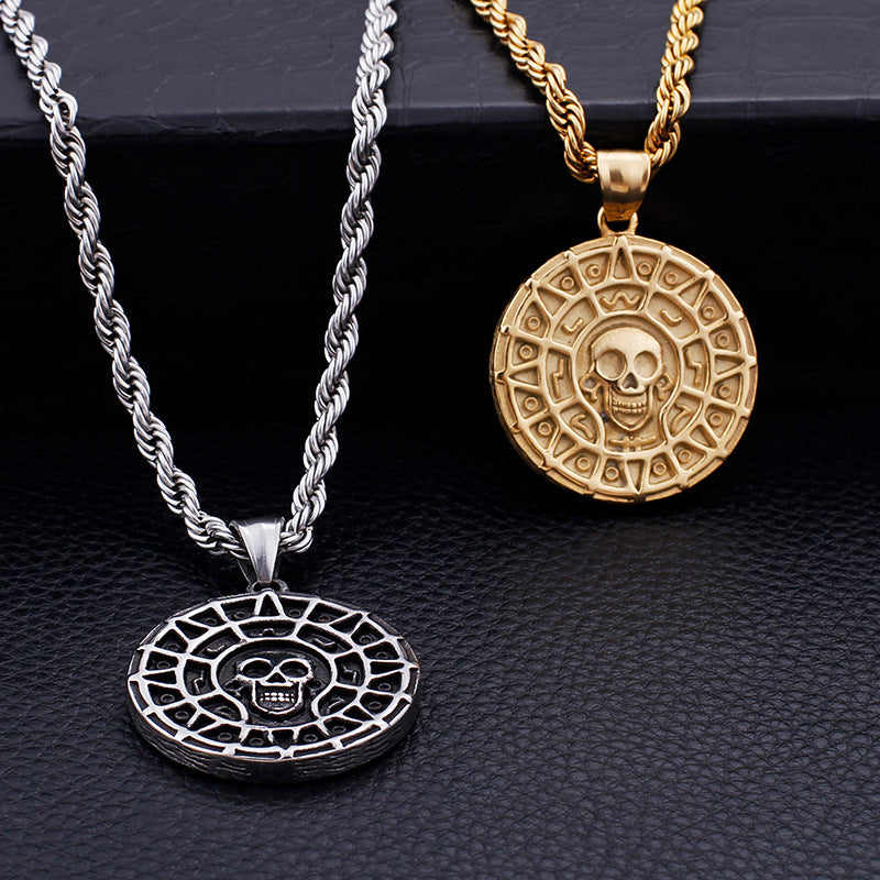 Men's Stainless Steel Punk Skull Pendant - Pirates of the Caribbean Inspired Ghost Head Jewelry