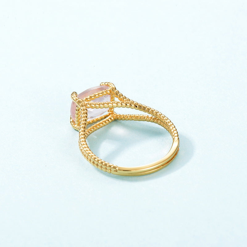 Split Shank Radiant Cut Pink Crystal Opening Silver Ring