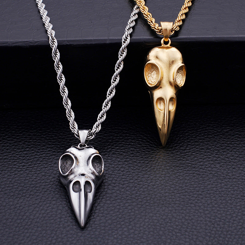 Skull Bird Head Stainless Steel Pendant for Men, Unique Gothic Jewelry