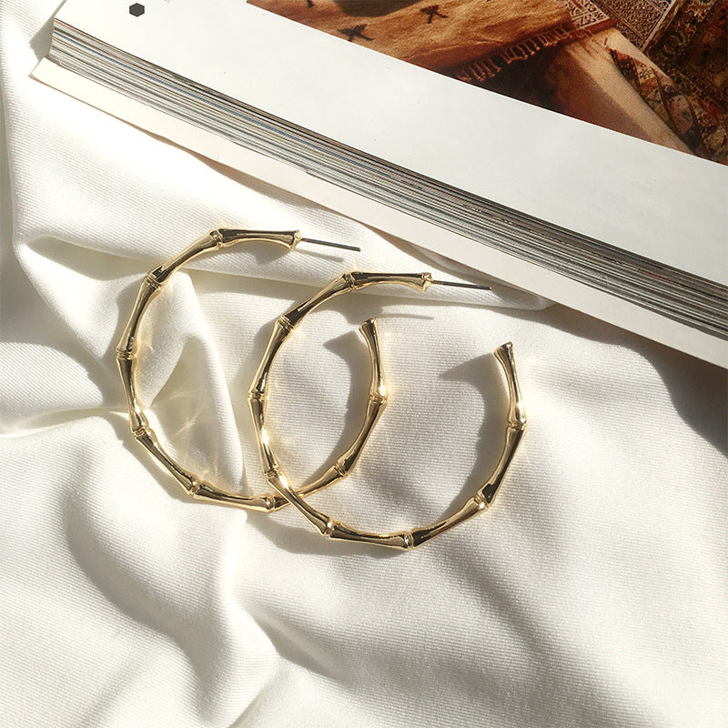 Bohemian Chic Alloy Bamboo Hoop Earrings - Trendy Boho Statement Jewelry