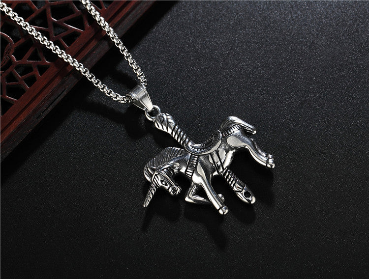 Planderful Everyday Genie Retro Carousel Steel Pendant Necklace Unisex Protection Statement