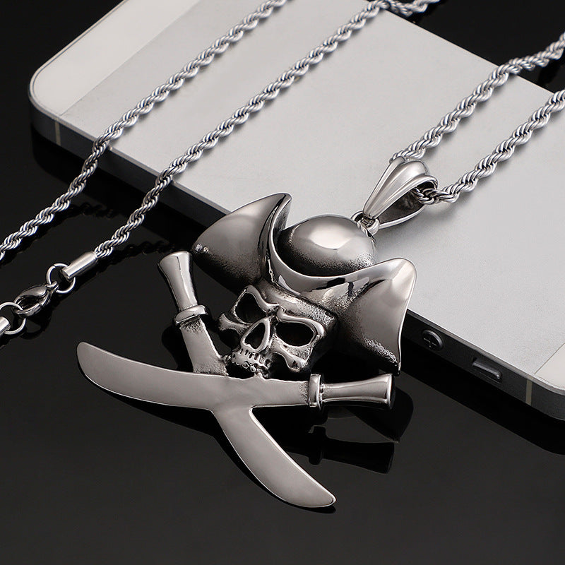 Captain Jack Skull Stainless Steel Pendant - Men's Pirate of the Caribbean Necklace