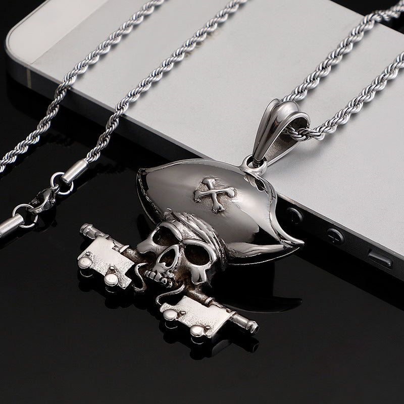 Planderful Men's Titanium Steel Pirate Skull Pendant Jewelry