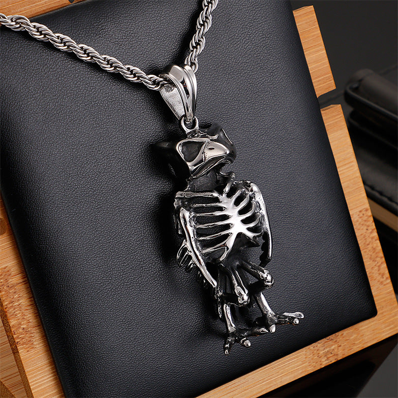 Majestic Owl Skeleton Stainless Steel Pendant for Men