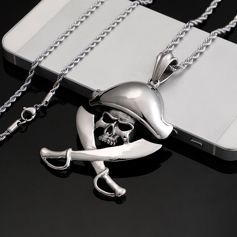 Pirate Skull Stainless Steel Pendant - Masculine Men's Jewelry Piece