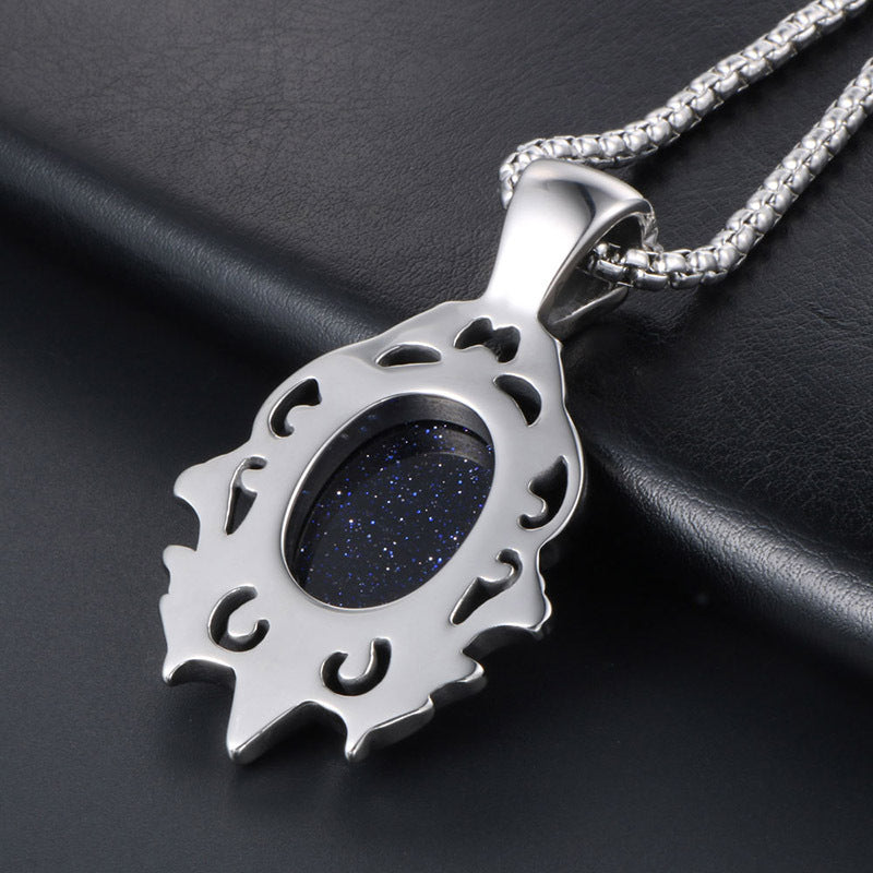 Retro Court Style Water Drop Necklace Pendant in Titanium Steel with Blue Yarn Stone - Unisex Jewelry Wholesale