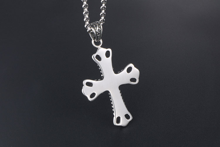 Trendy Men's Titanium Steel Crown Pendant Necklace - Vintage Cross Design
