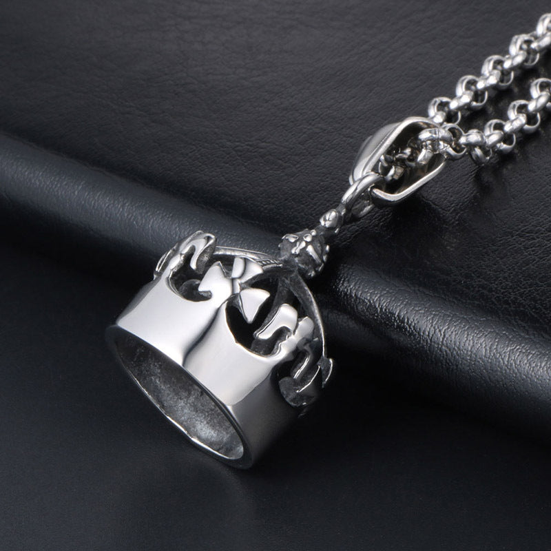 Titanium Steel Retro Crown Pendant Necklace - Trendy Unisex Jewelry for Men and Women