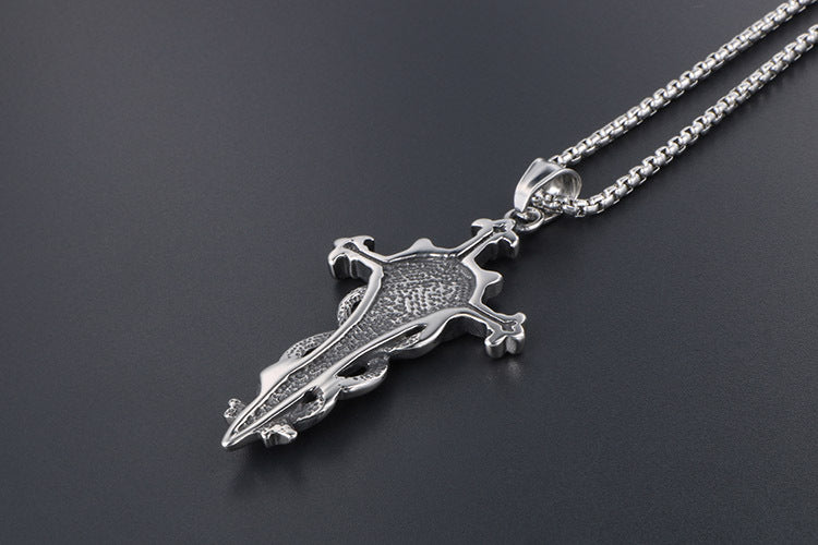 Five Pointed Star Sword Pendant Necklace Titanium Steel Men