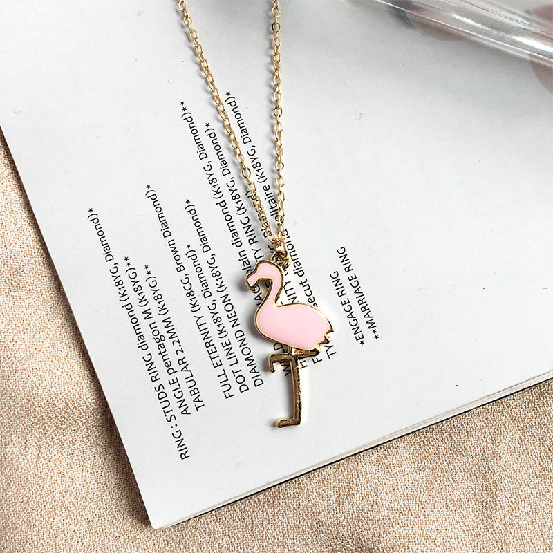 Golden Flamingo Jewelry Set with Earrings and Necklace
