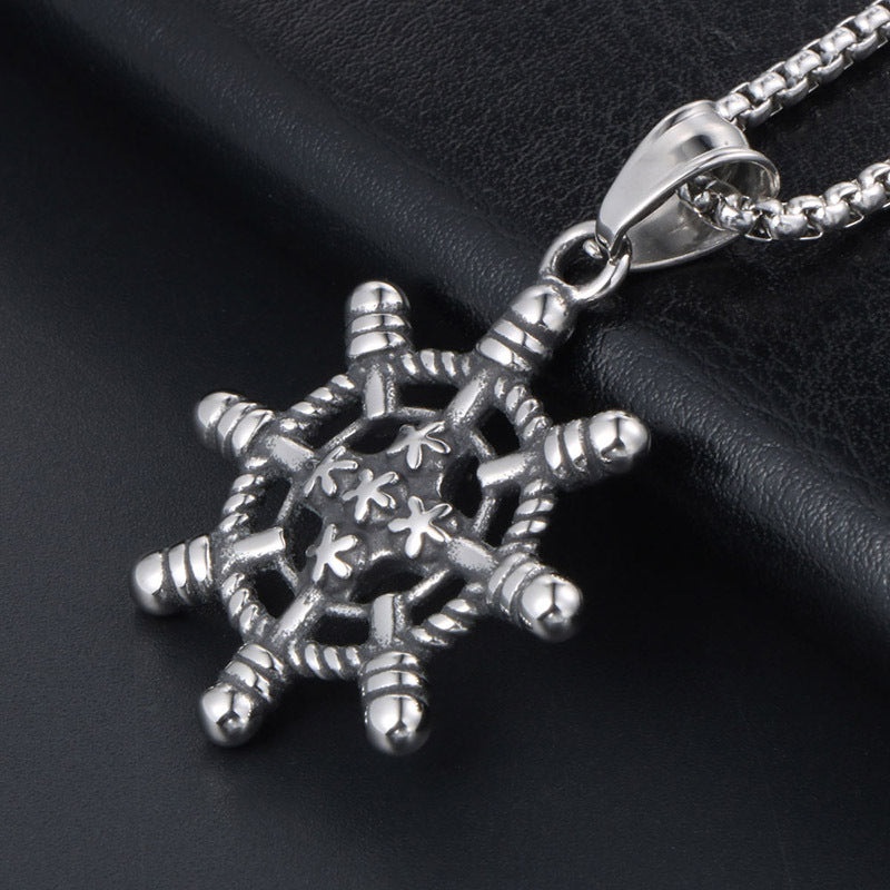 Titanium Steel Vintage Rudder Pendant Necklace for Men - Stylish Wholesale Design