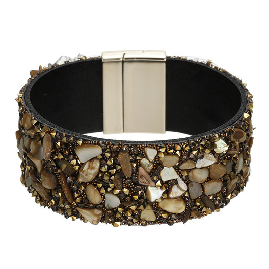 European Multi-layer Leather Bracelet with Natural Stone Inlay
