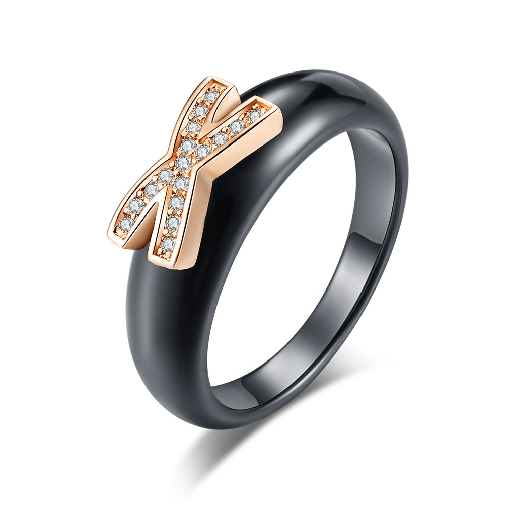 Ceramic Zircon Ring – Elegant Rose Gold Decorative Women's – Five-Pointed Star