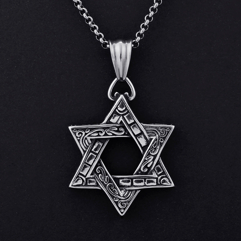 Retro Titanium Steel Hip-Hop Hexagram Pendant for Men
