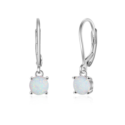 Round Opal Pendant Sterling Silver Hoop Earrings