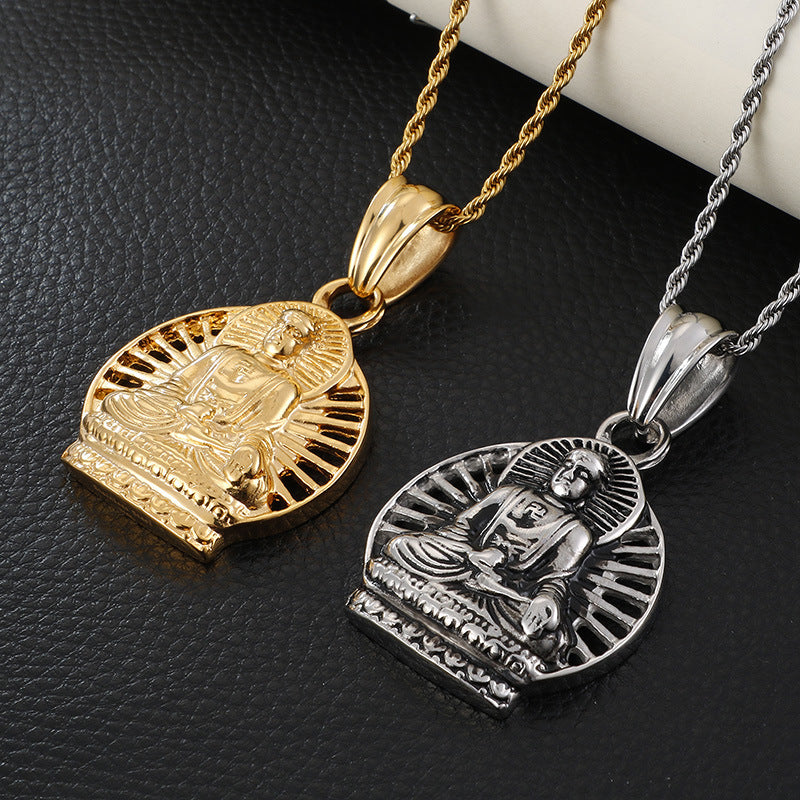 Retro Titanium Steel Buddha Men's Pendant - Planderful Collection - Everyday Genie