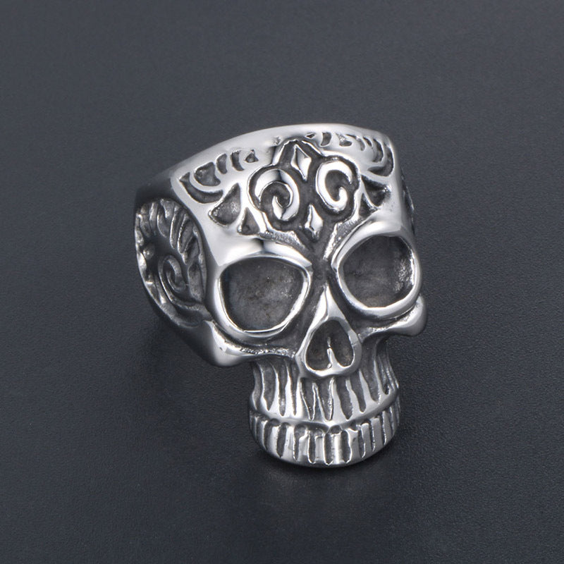 Vintage Style Flower Skull Ring for Men - Bold Titanium Steel Fashion Accessory