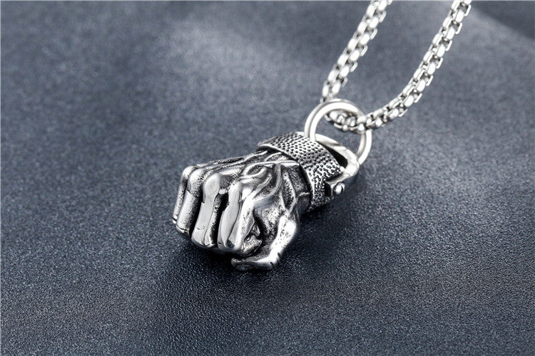 Boxing Fist Pendant Titanium Steel Necklace For Unisex Wear Bold Statement Jewelry By Planderful