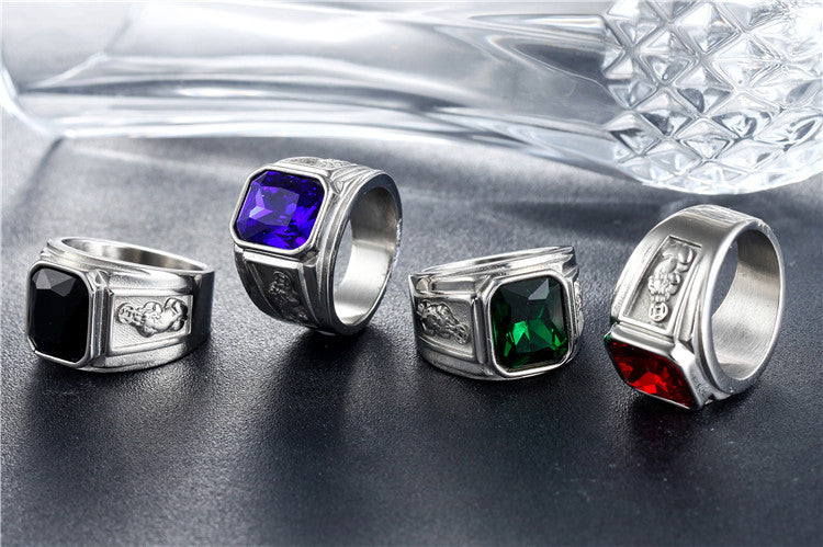 Planderful Mens Titanium Steel Ring Zircon Accent Durable Unisex Everyday Genie Jewelry