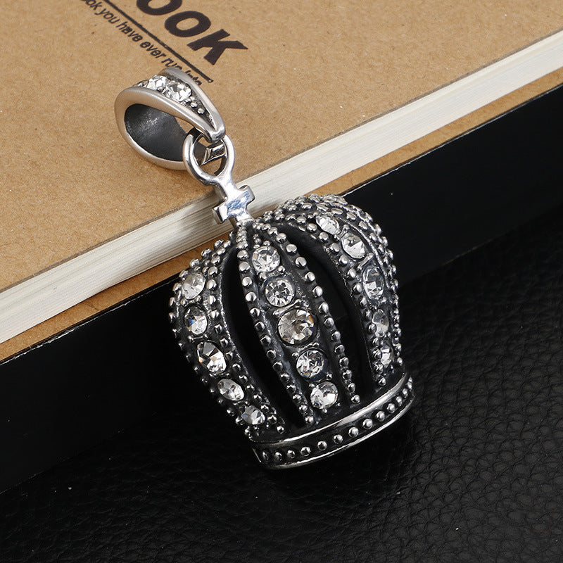 Regal Zircon Crown Titanium Pendant for Men