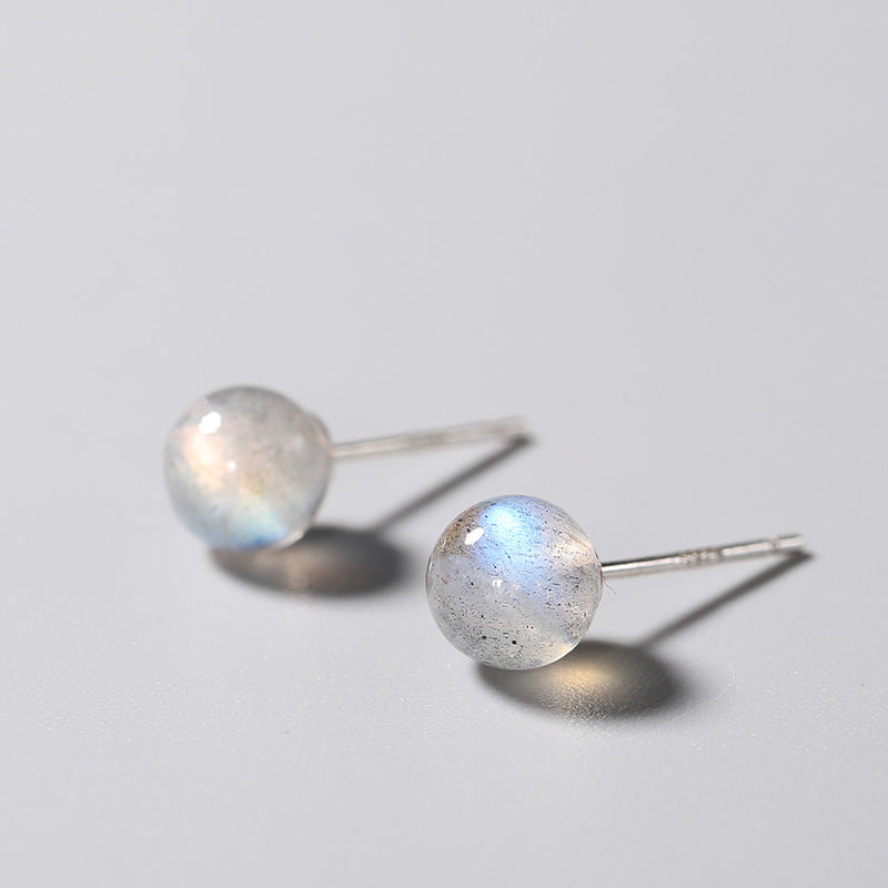 Elegant Sterling Silver Moonlight Stone Earrings with Crystal Accent