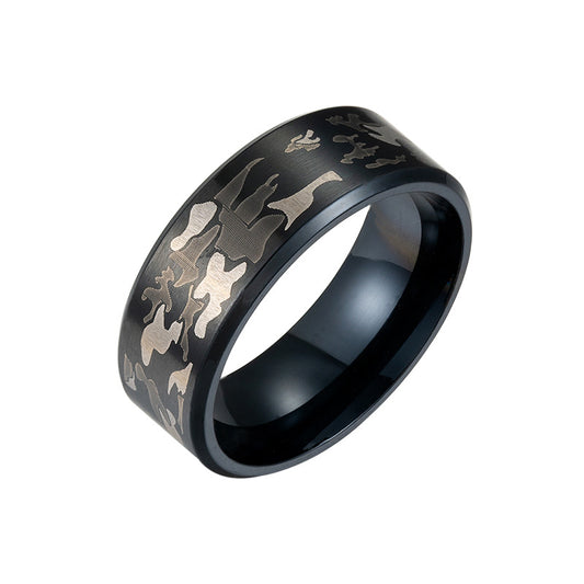 Military Men's Titanium Steel Camouflage Ring Set - Wholesale Lot