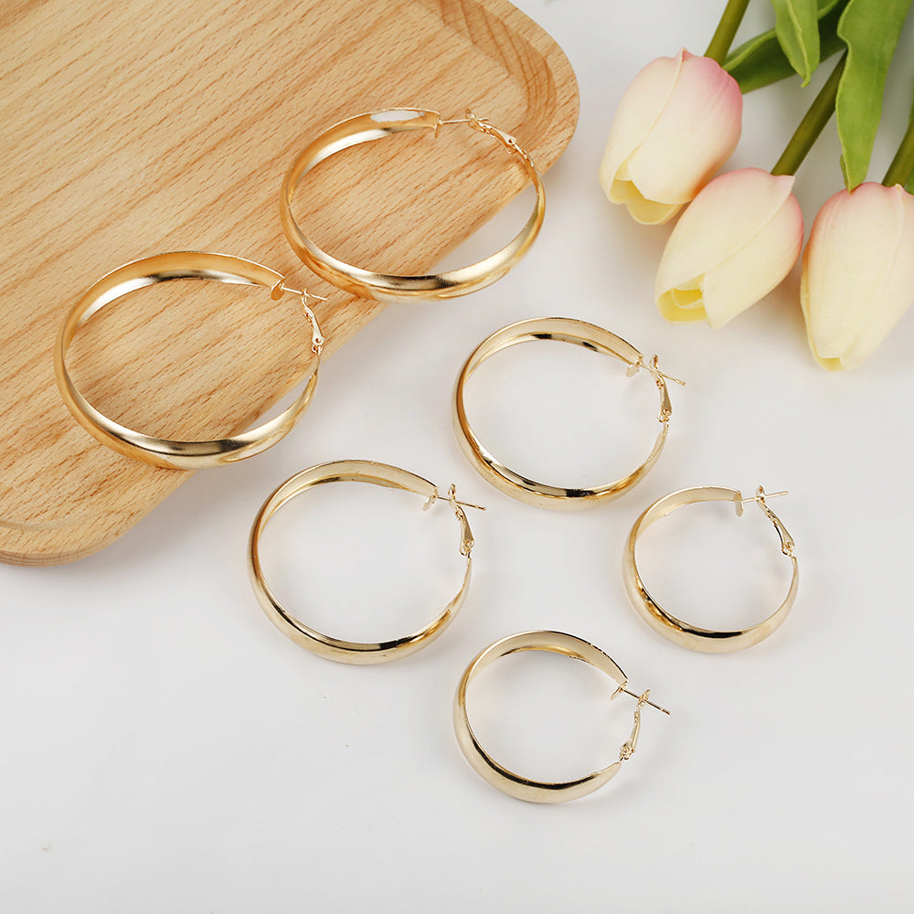 European and American Punk Hoop Earring Trio with Exaggerated Style