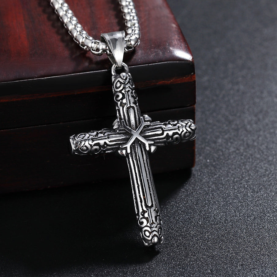Totem Pattern Latin Cross Titanium Steel Necklace for Men